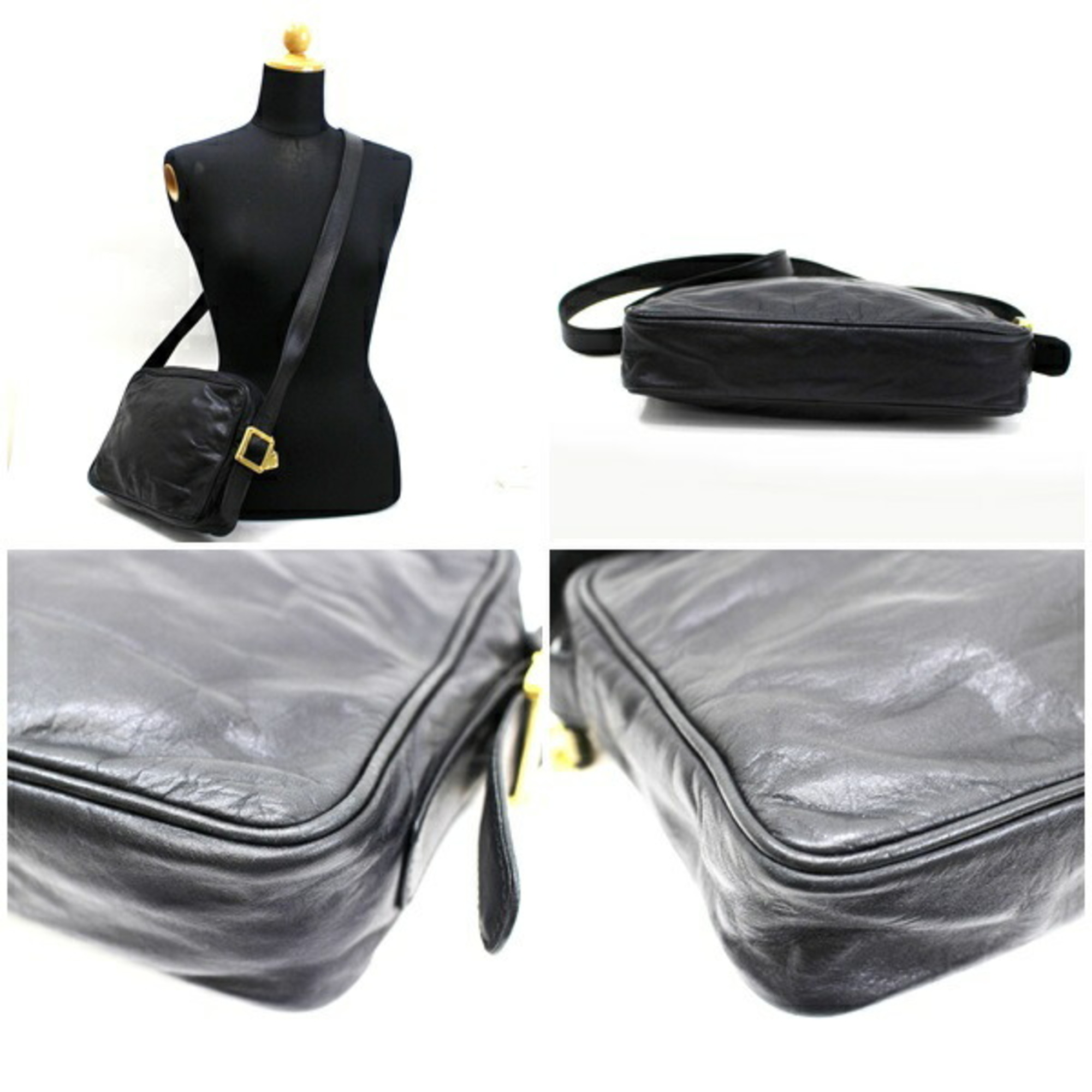 LOEWE Anagram Leather Shoulder Bag Black Ladies