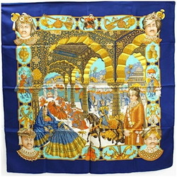 Hermes Silk Scarf Muffler Carre90 Maharaja's Splendor Blue HERMES Ladies