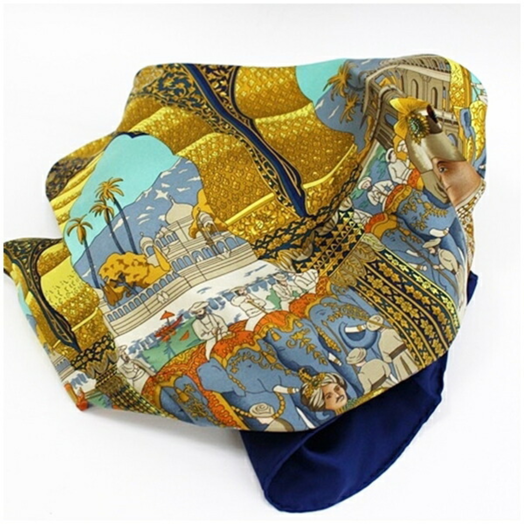 Hermes Silk Scarf Muffler Carre90 Maharaja's Splendor Blue HERMES Ladies