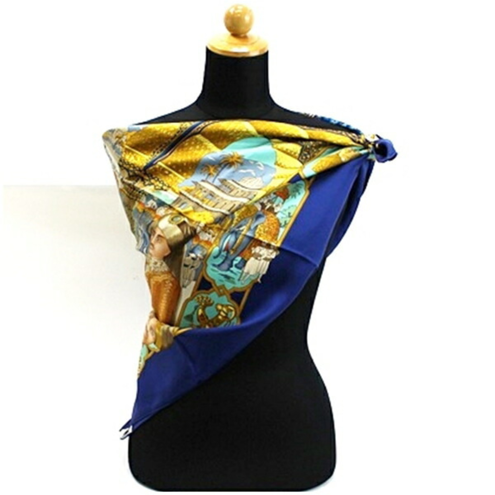 Hermes Silk Scarf Muffler Carre90 Maharaja's Splendor Blue HERMES Ladies