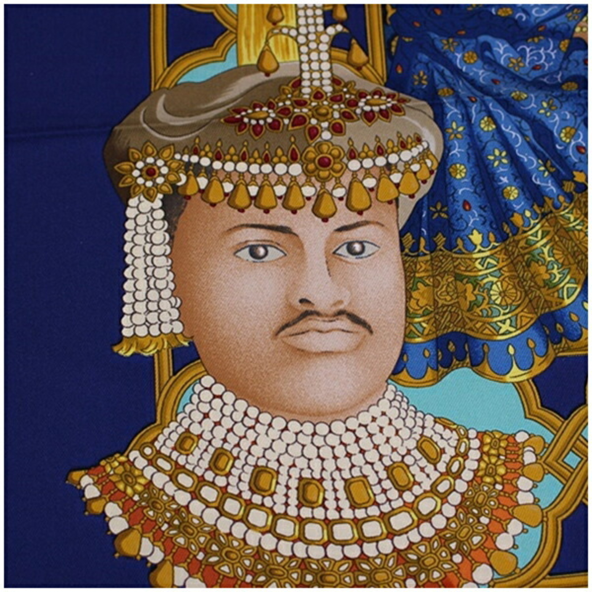 Hermes Silk Scarf Muffler Carre90 Maharaja's Splendor Blue HERMES Ladies