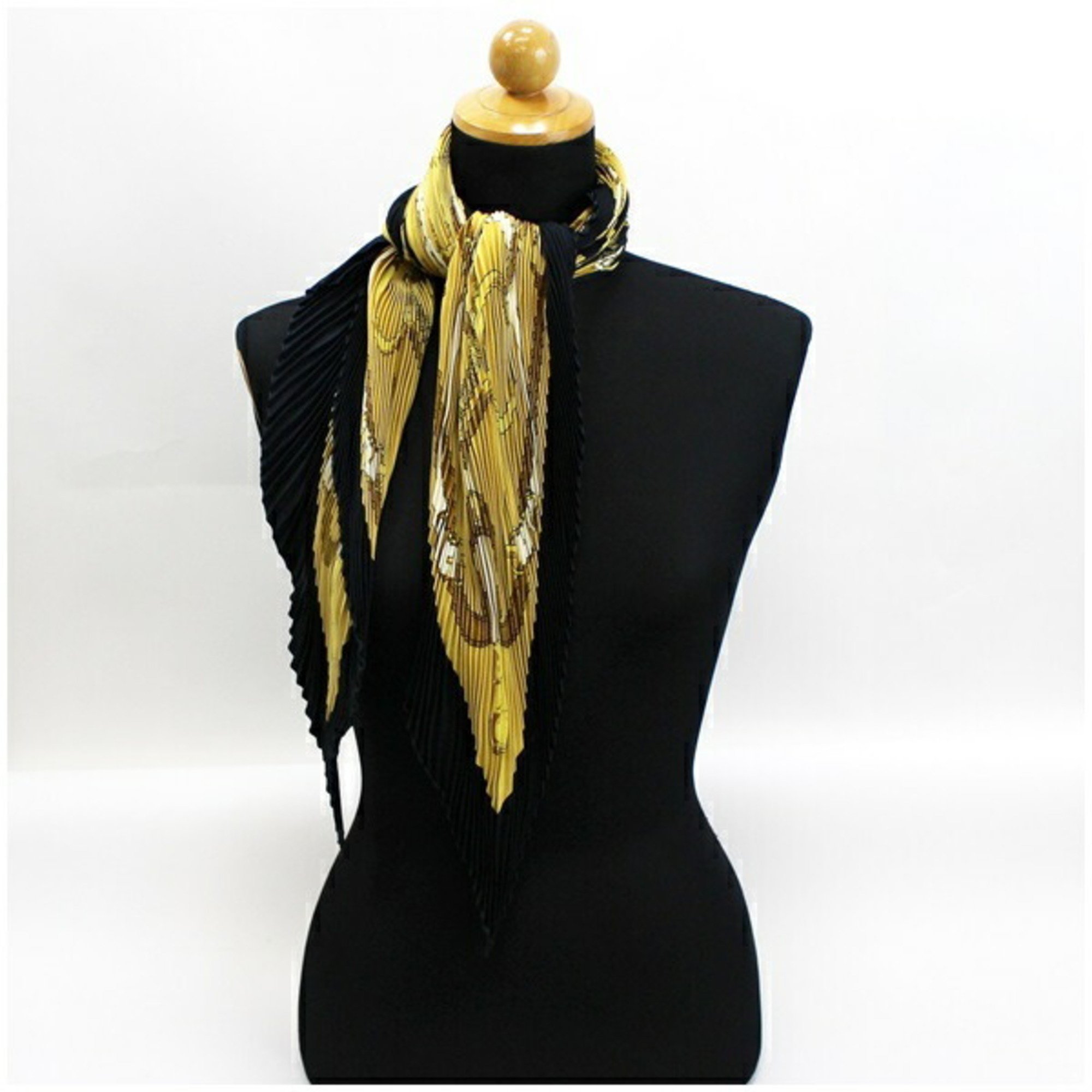 Hermes Pleated Scarf Muffler "Eperon d'or" Golden Spurs HERMES Ladies