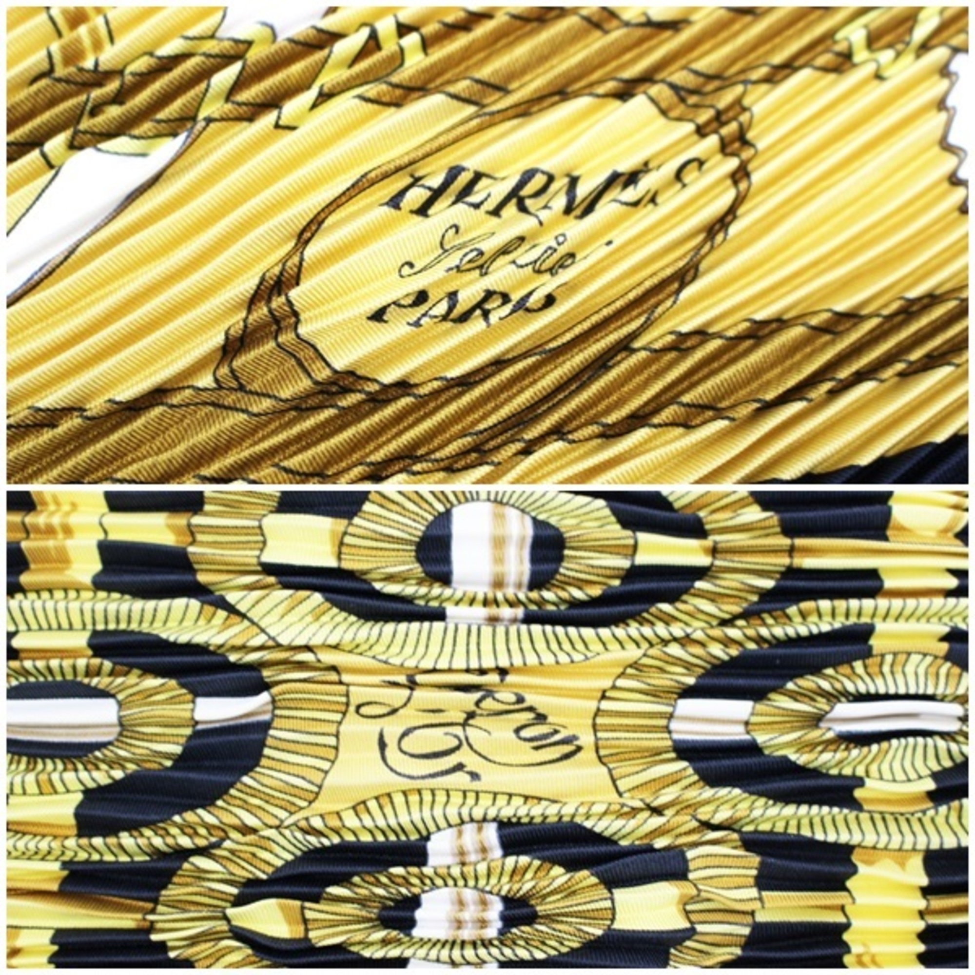 Hermes Pleated Scarf Muffler "Eperon d'or" Golden Spurs HERMES Ladies