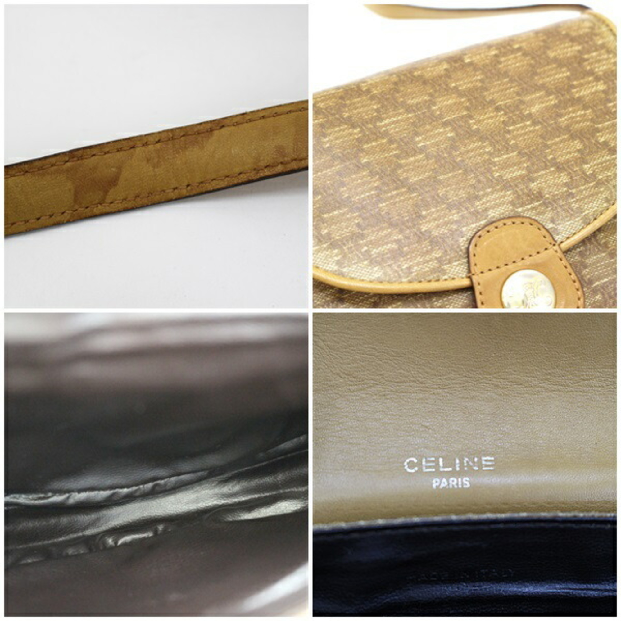 Celine Old Macadam Pattern Shoulder Bag PVC x Leather Beige CELINE Ladies