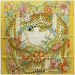 Salvatore Ferragamo Silk Scarf Muffler Leopard Print Yellow Women's