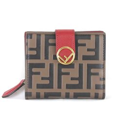 FENDI F is Fendi Bifold Wallet with Bag Leather Brown x Red Ladies