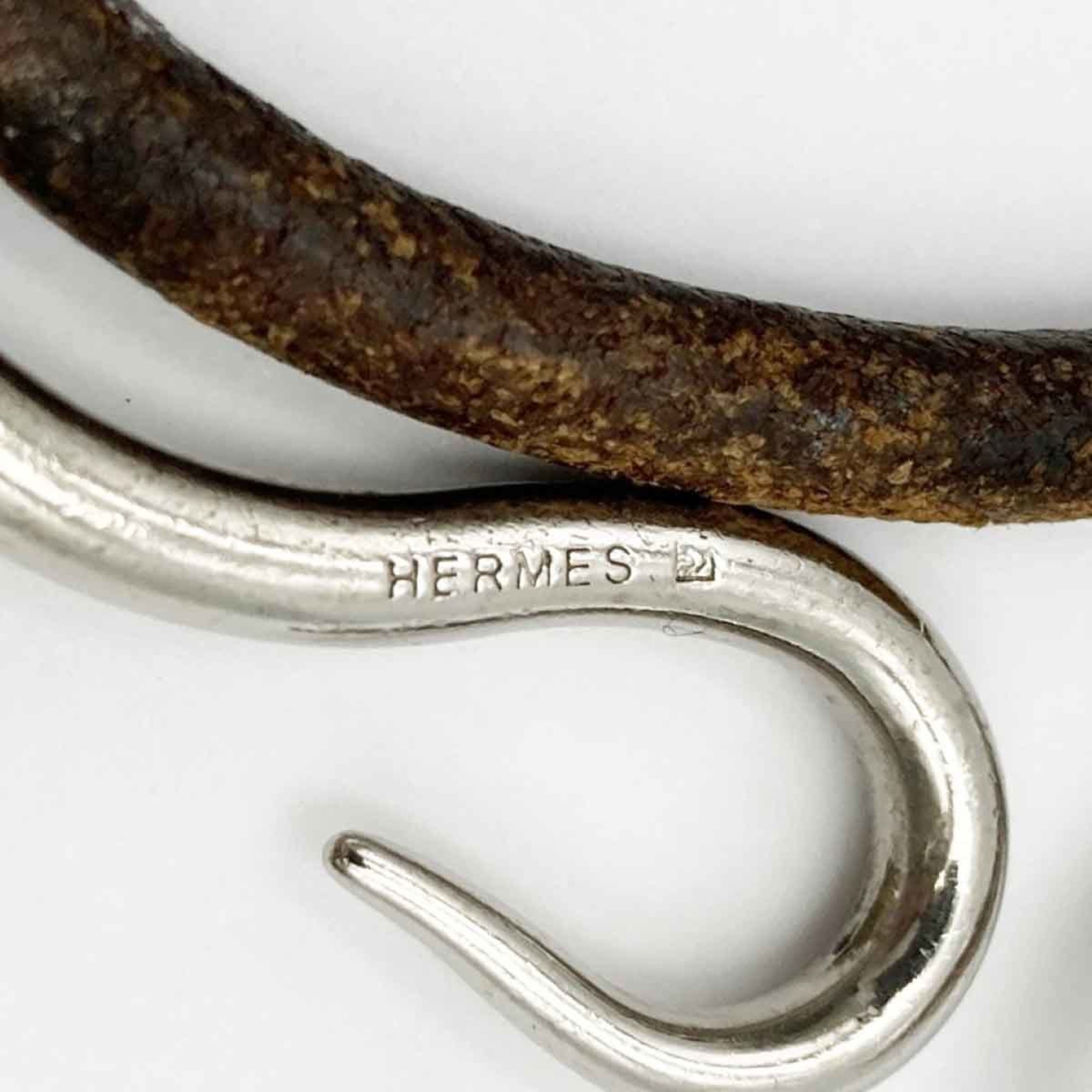 Hermes Bracelet Hook Leather Brown Silver Color Ladies HERMES ITUDNQPIJBVI
