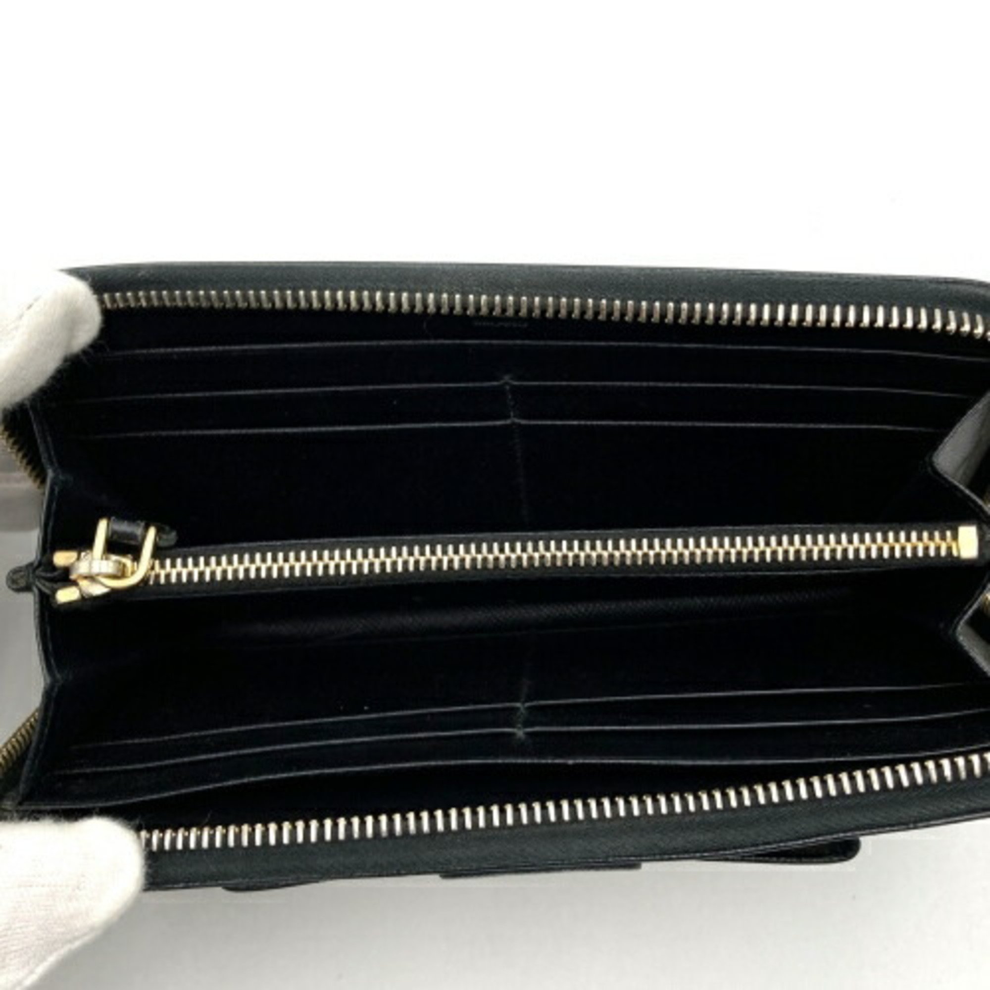PRADA Prada Long Wallet Ribbon Round Black Saffiano Leather Women's Accessories ITL550RBJ4PQ