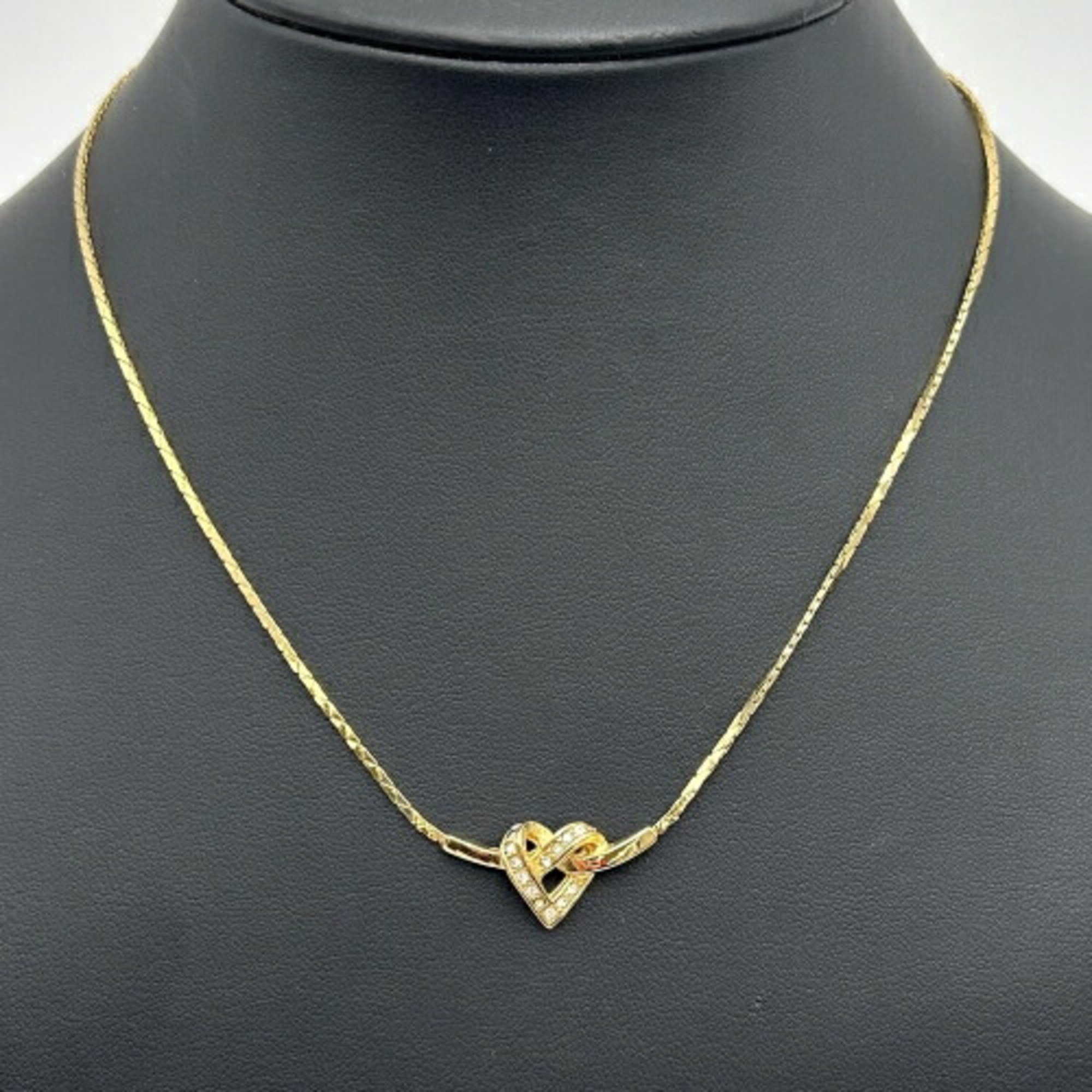 Christian Dior Heart Design Necklace Rhinestone Gold Color ITLJKVJFVMMA