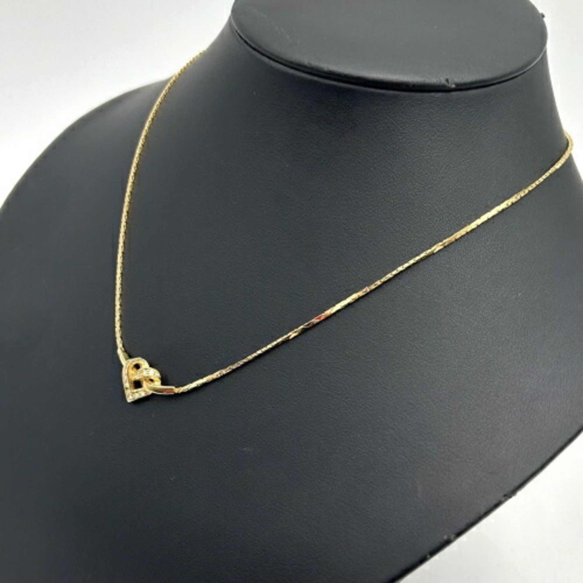 Christian Dior Heart Design Necklace Rhinestone Gold Color ITLJKVJFVMMA