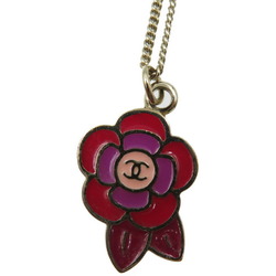 CHANEL Cocomark Flower GP Gold Red Purple Necklace 0159CHANEL