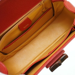 Gucci Bamboo Shoulder Handbag Leather Red 0043GUCCI Strap 6B0043IEZ6