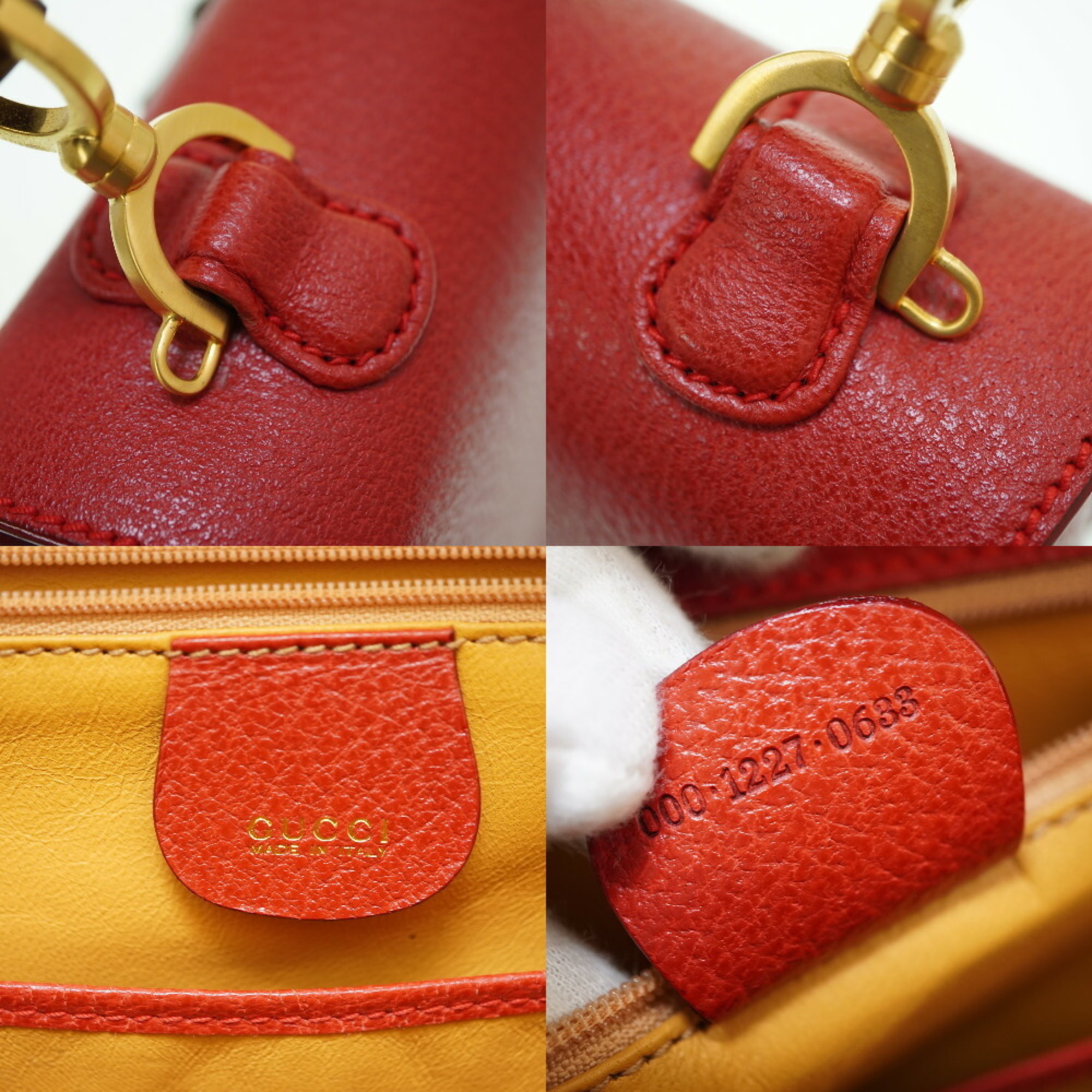 Gucci Bamboo Shoulder Handbag Leather Red 0043GUCCI Strap 6B0043IEZ6