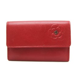 Chanel Camellia Leather Card Case Red Color