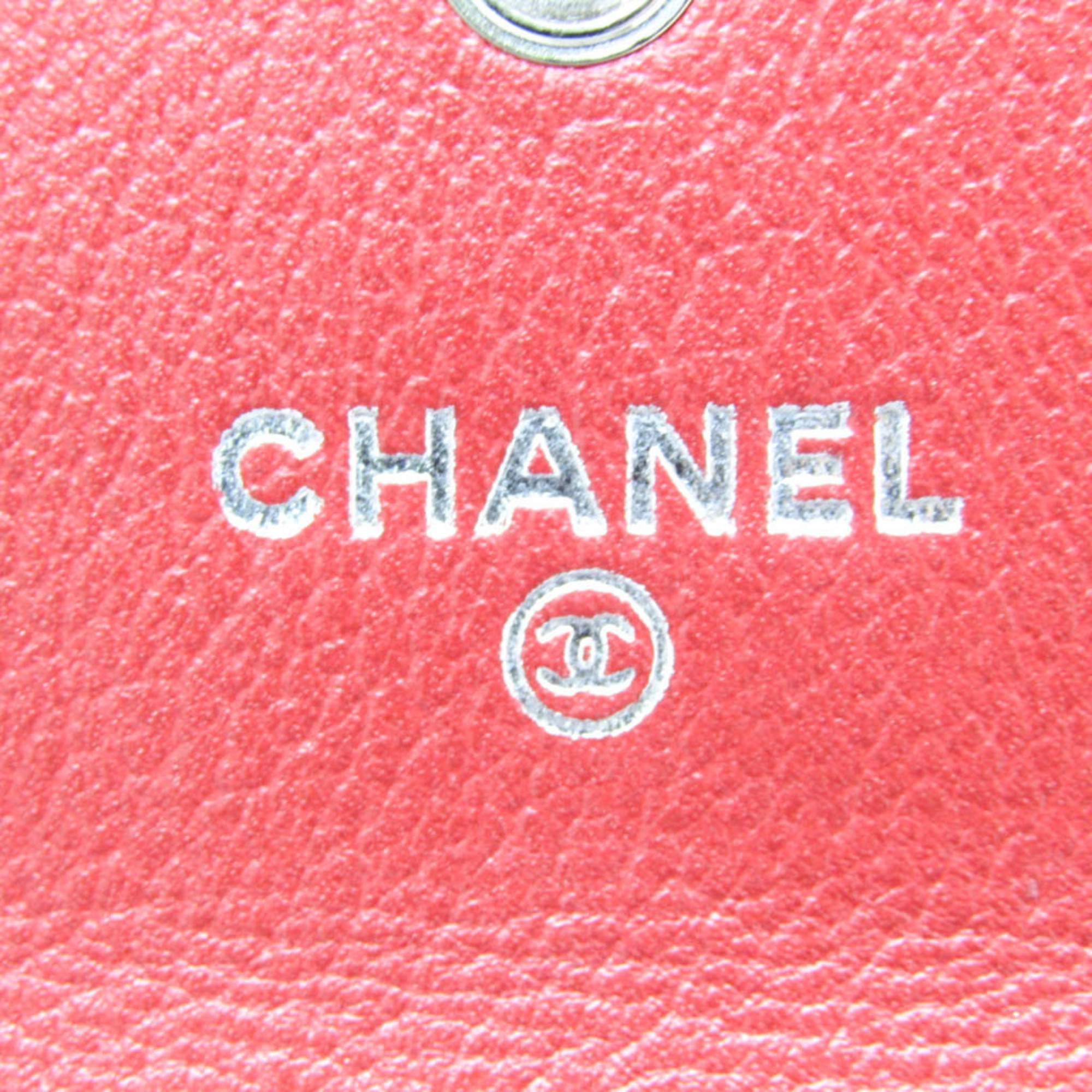 Chanel Camellia Leather Card Case Red Color
