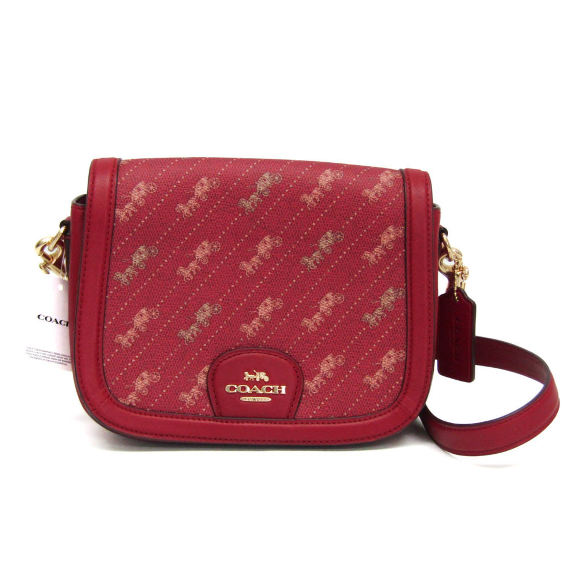 Coach Horse And Carriage Print C4059 Men's Leather,PVC Shoulder Bag Pink,Red Color