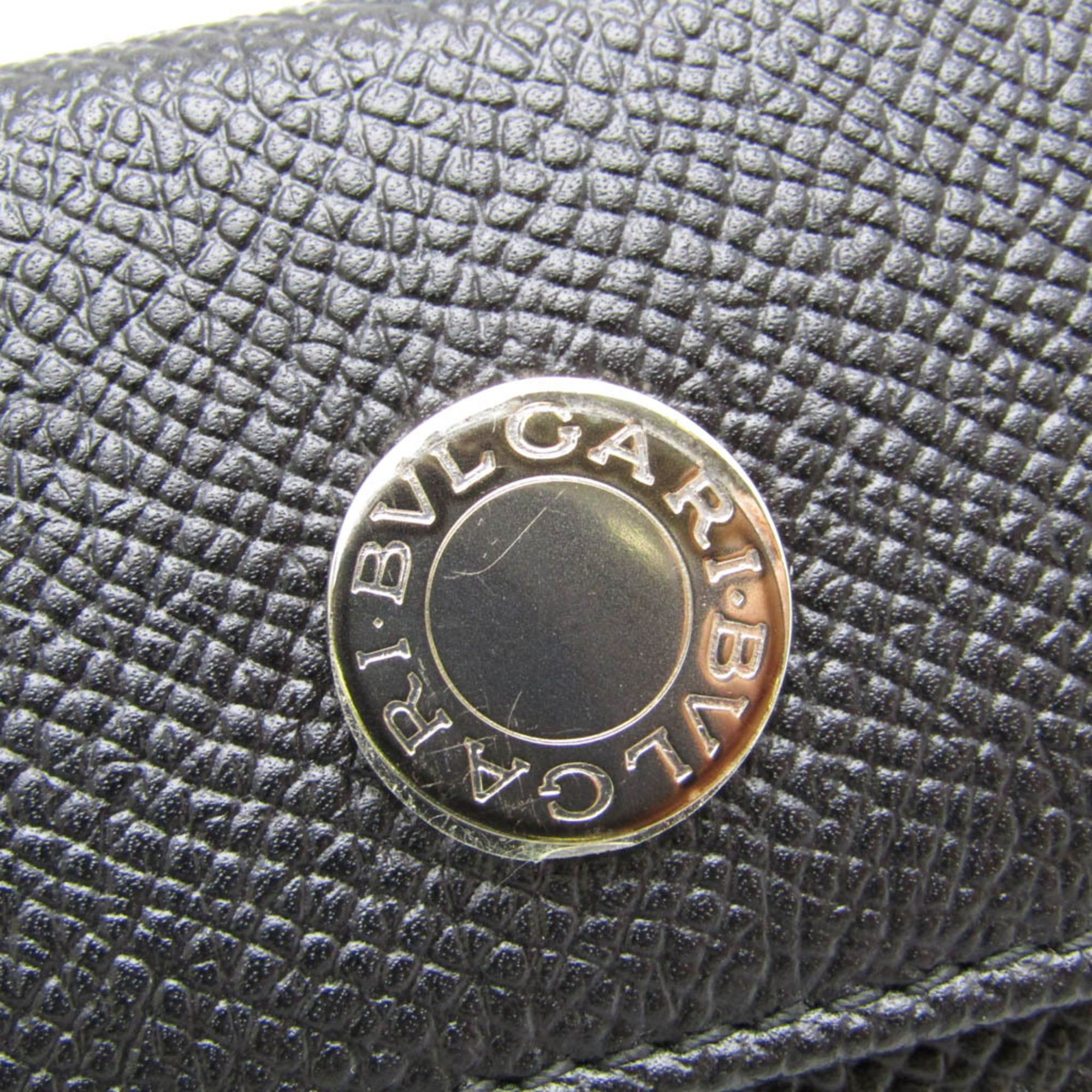 Bvlgari Logo Button Women,Men Leather Key Case Black