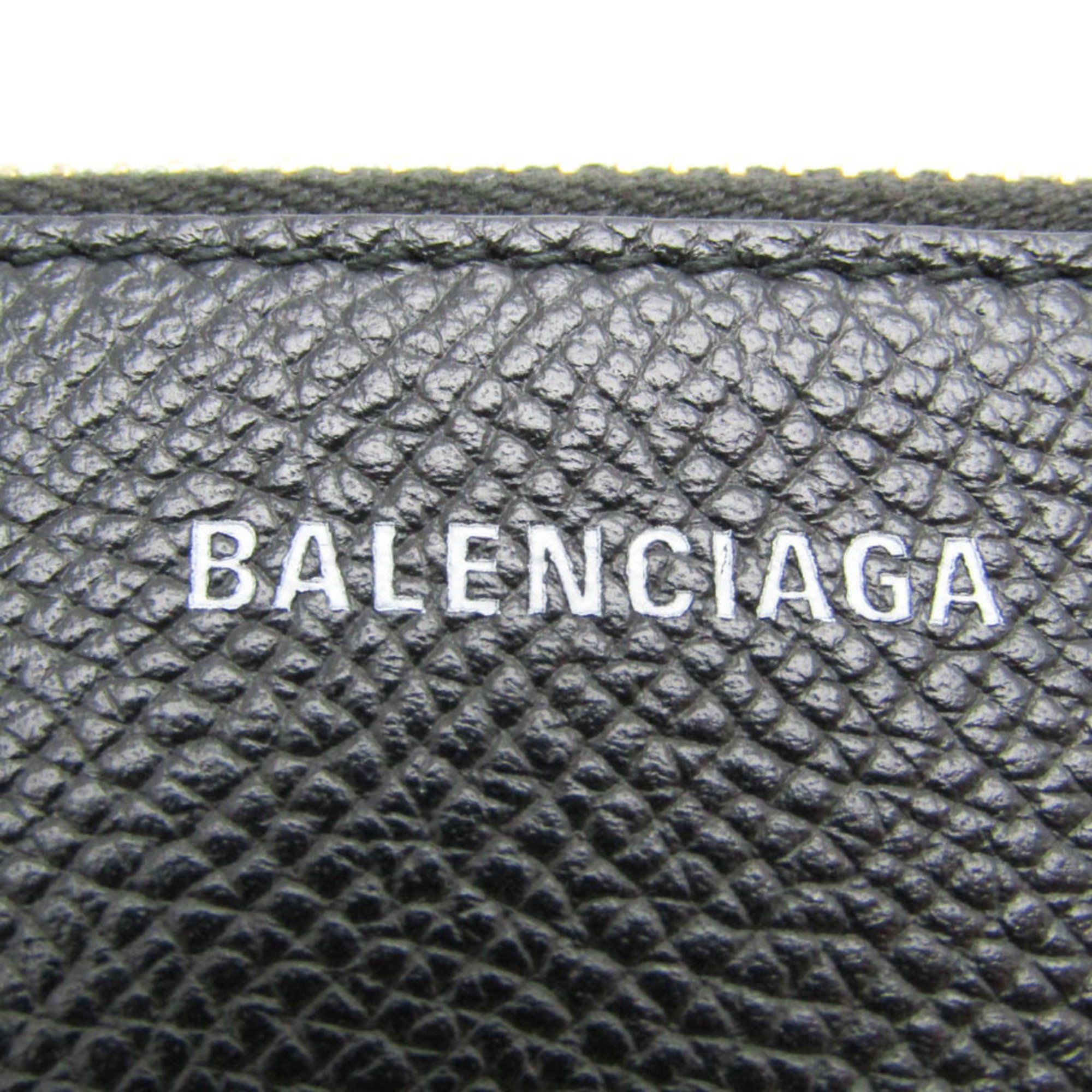 Balenciaga VILLE LONG CARD HAND WRITTEN SIGNATURE Coin Case 581102 Leather Card Case Black