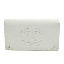 Chanel V Stitch Here Mark Women's Leather Long Wallet (tri-fold) Off-white