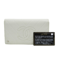 Chanel V Stitch Here Mark Women's Leather Long Wallet (tri-fold) Off-white