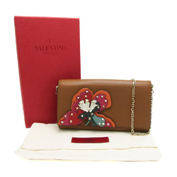 Valentino Garavani MW2P0680WF1 Women's Leather Chain/Shoulder Wallet Brown,Multi-color,Red Color