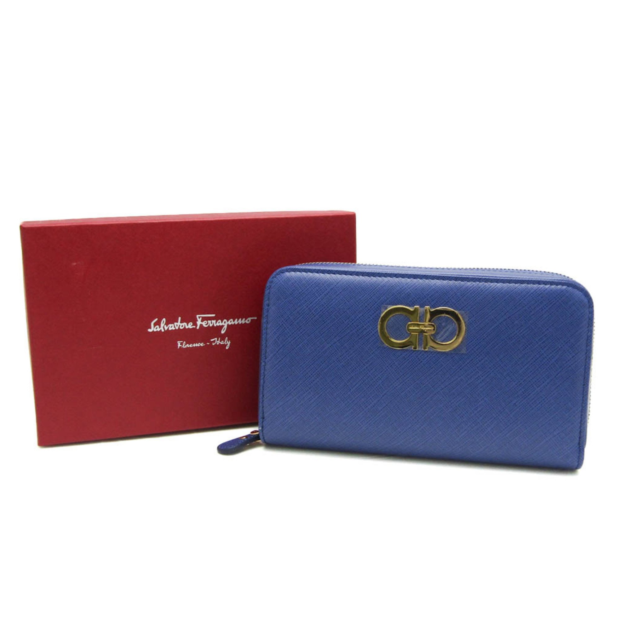 Salvatore Ferragamo Gancini KB-22 B742 Women's Leather Long Wallet (bi-fold) Purple Blue