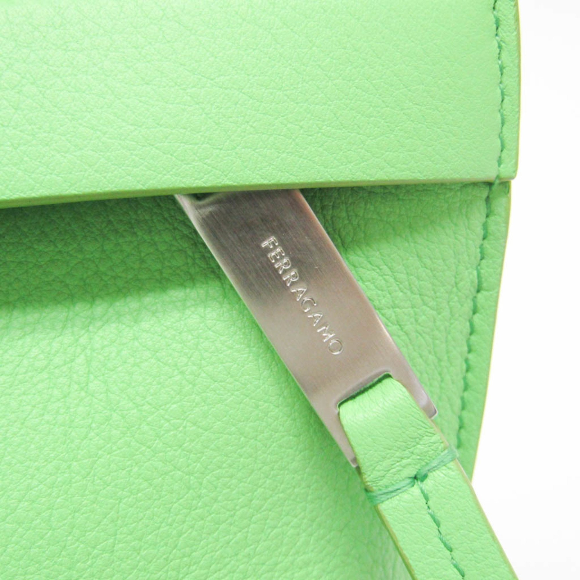 Salvatore Ferragamo AU-24 1390 Women's Leather Clutch Bag,Pouch Light Green