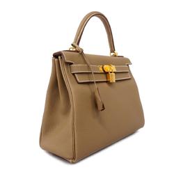 Hermes Handbag Kelly 28 B Engraved Togo Etoupe Ladies