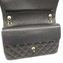 Chanel Shoulder Bag Matelasse W Flap Chain Caviar Skin Black Champagne Women's