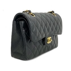 Chanel Shoulder Bag Matelasse W Flap Chain Caviar Skin Black Ladies