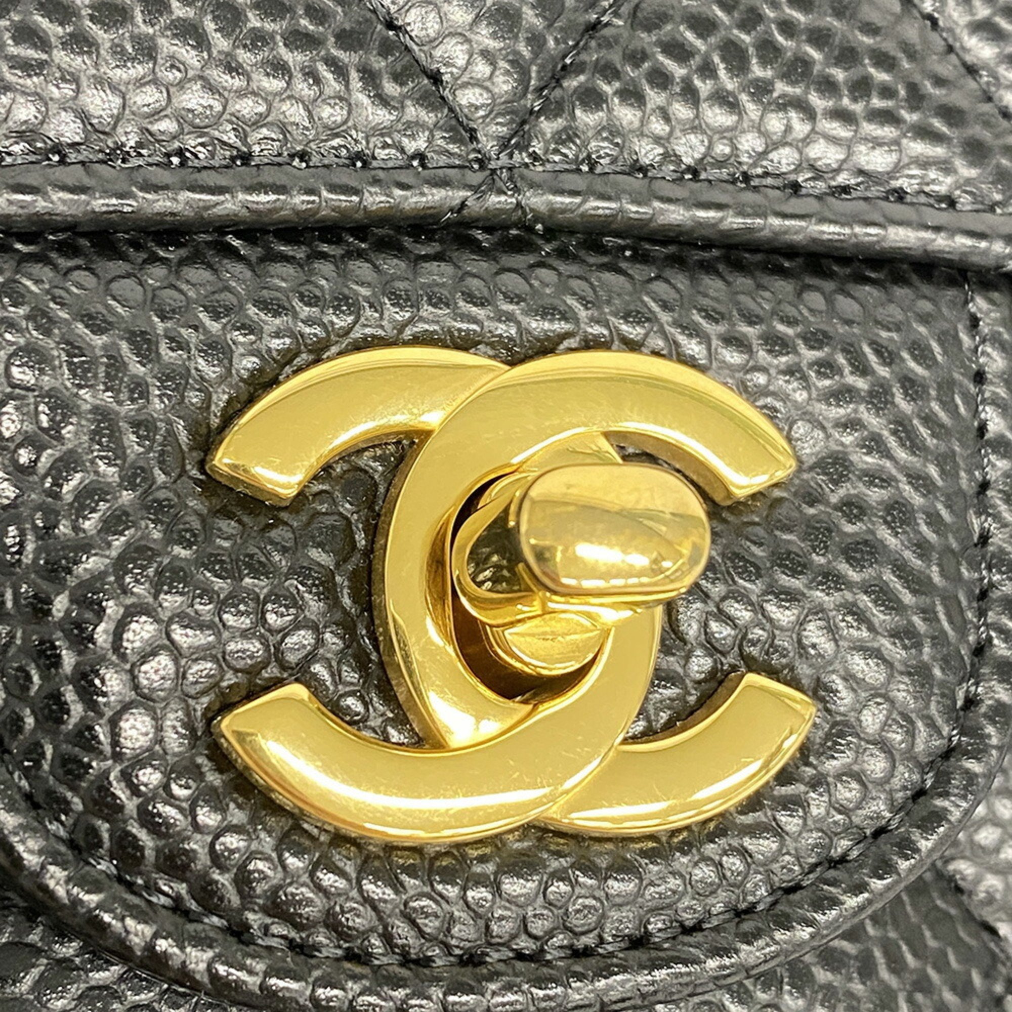 Chanel Shoulder Bag Matelasse W Flap Chain Caviar Skin Black Ladies