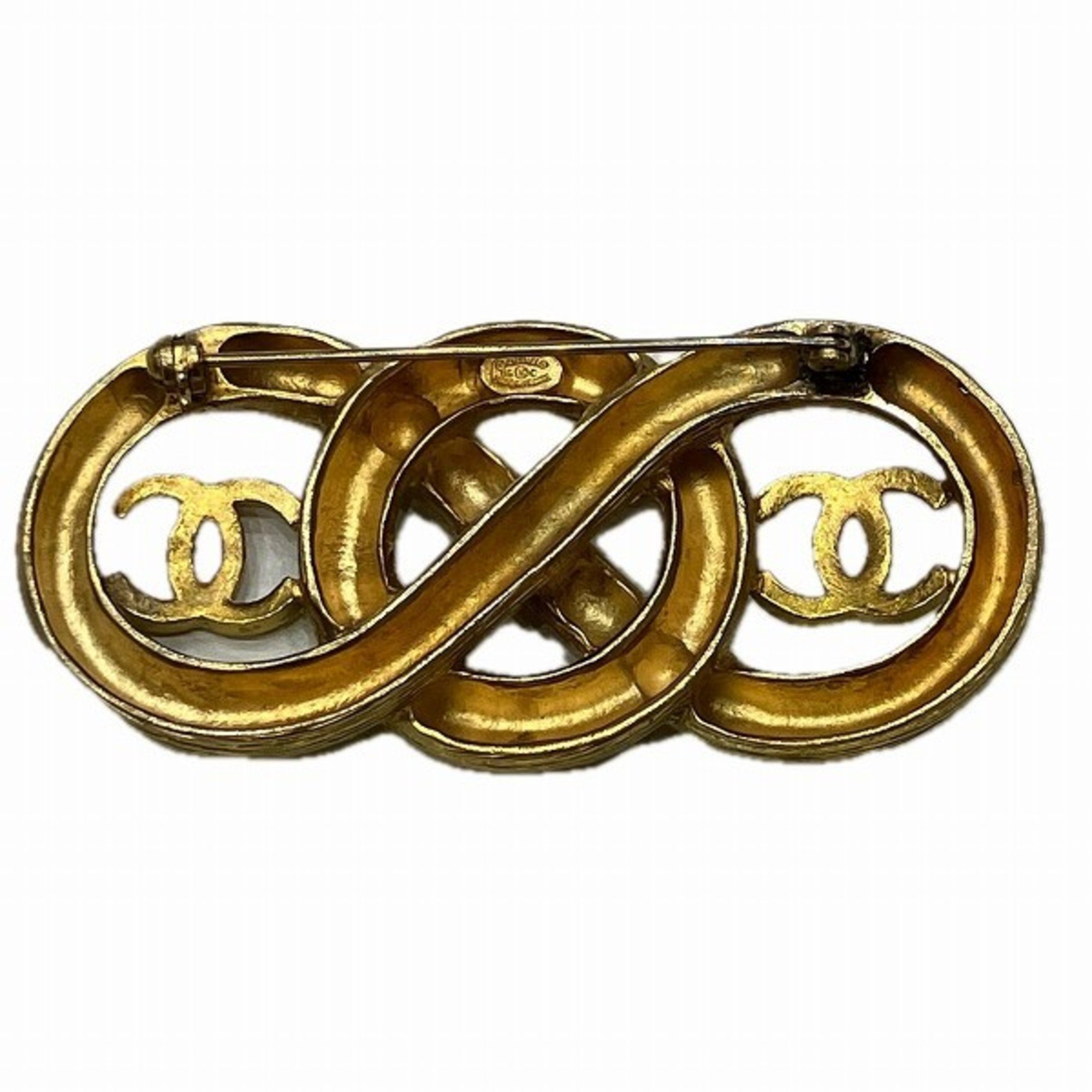 CHANEL Double Coco Mark Gold 95C Brand Accessories Brooch Ladies