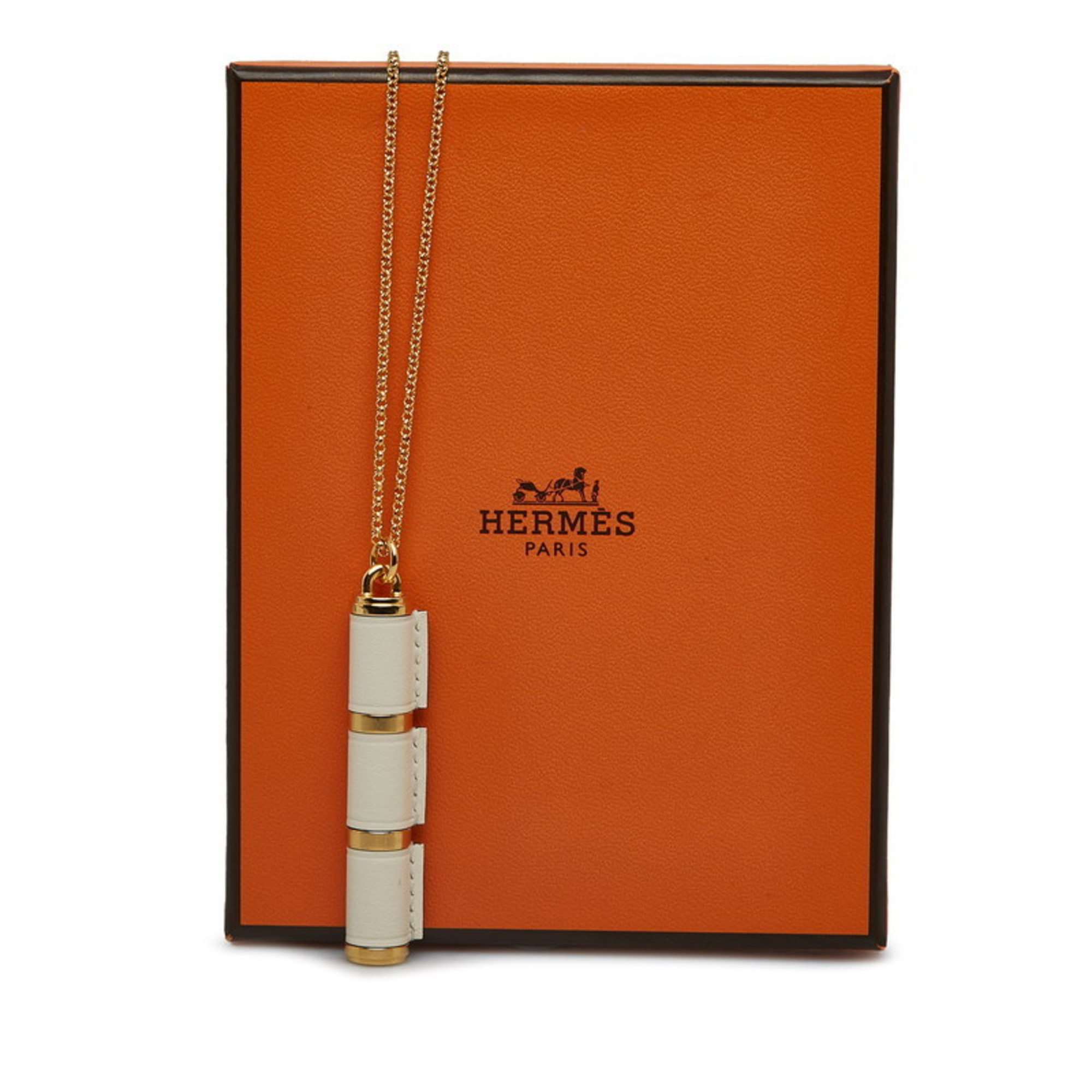 Hermes Charnière GM Chain Necklace 011084CC Gold White Leather Plated Women's HERMES