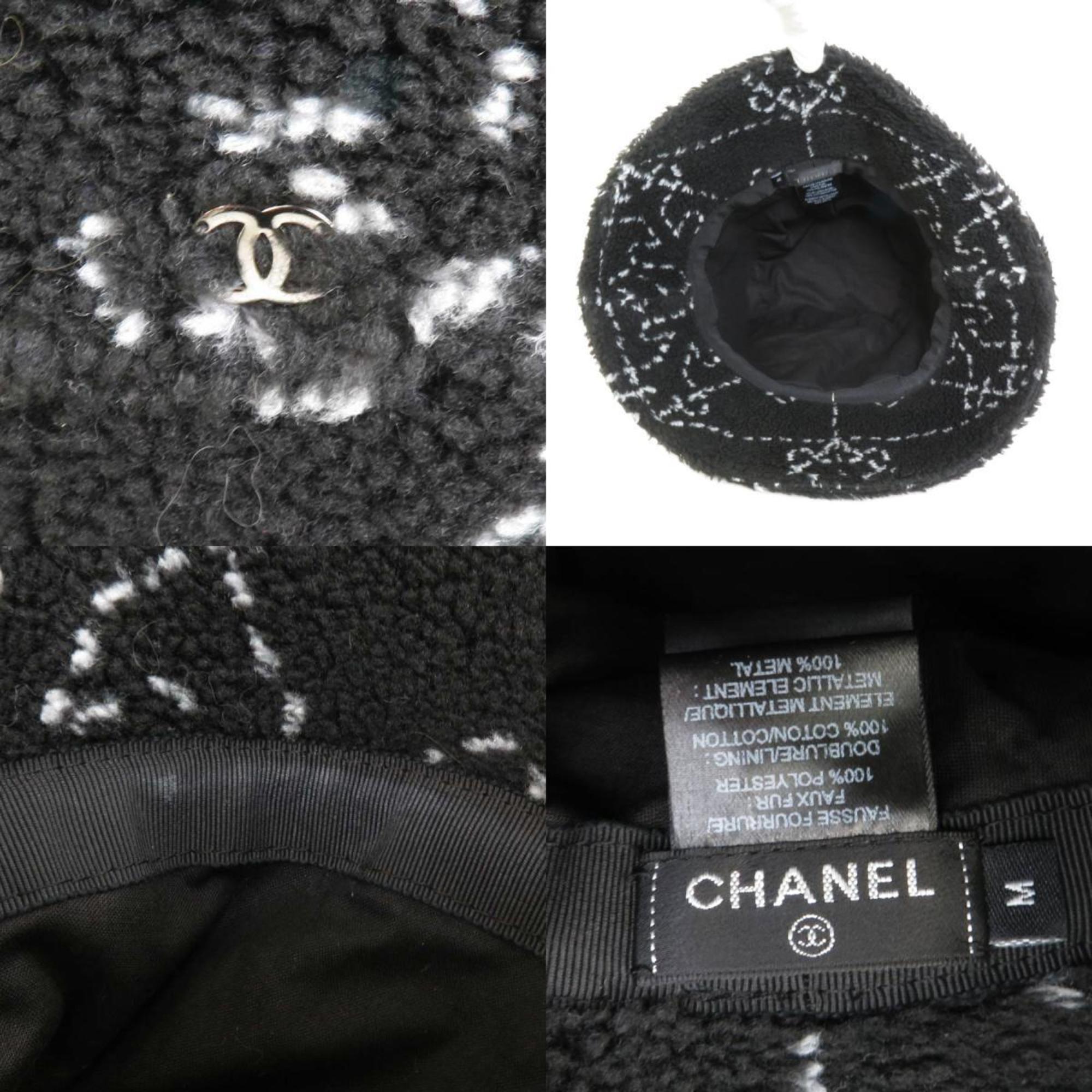 CHANEL Hat Bucket Coco Mark Boa Black/White Ladies