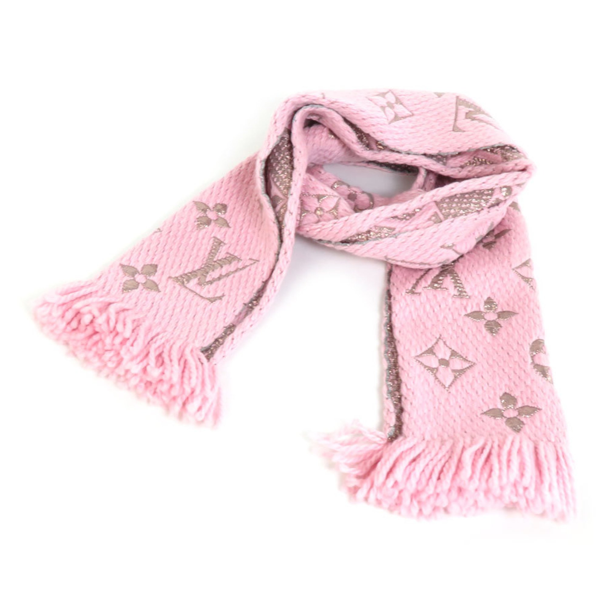 LOUIS VUITTON Muffler Escharpe Logomania Shine Wool/Silk Pink Women's M70466