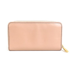 Christian Dior Round Zipper Long Wallet Leather Pink Beige Women's