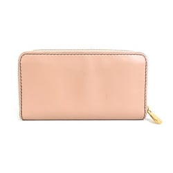 Christian Dior Round Zipper Long Wallet Leather Pink Beige Women's