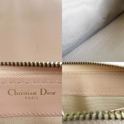 Christian Dior Round Zipper Long Wallet Leather Pink Beige Women's