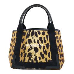 BALENCIAGA Handbag Tote Bag Leopard Navy Cabas S Canvas/Leather Brown/Black Ladies