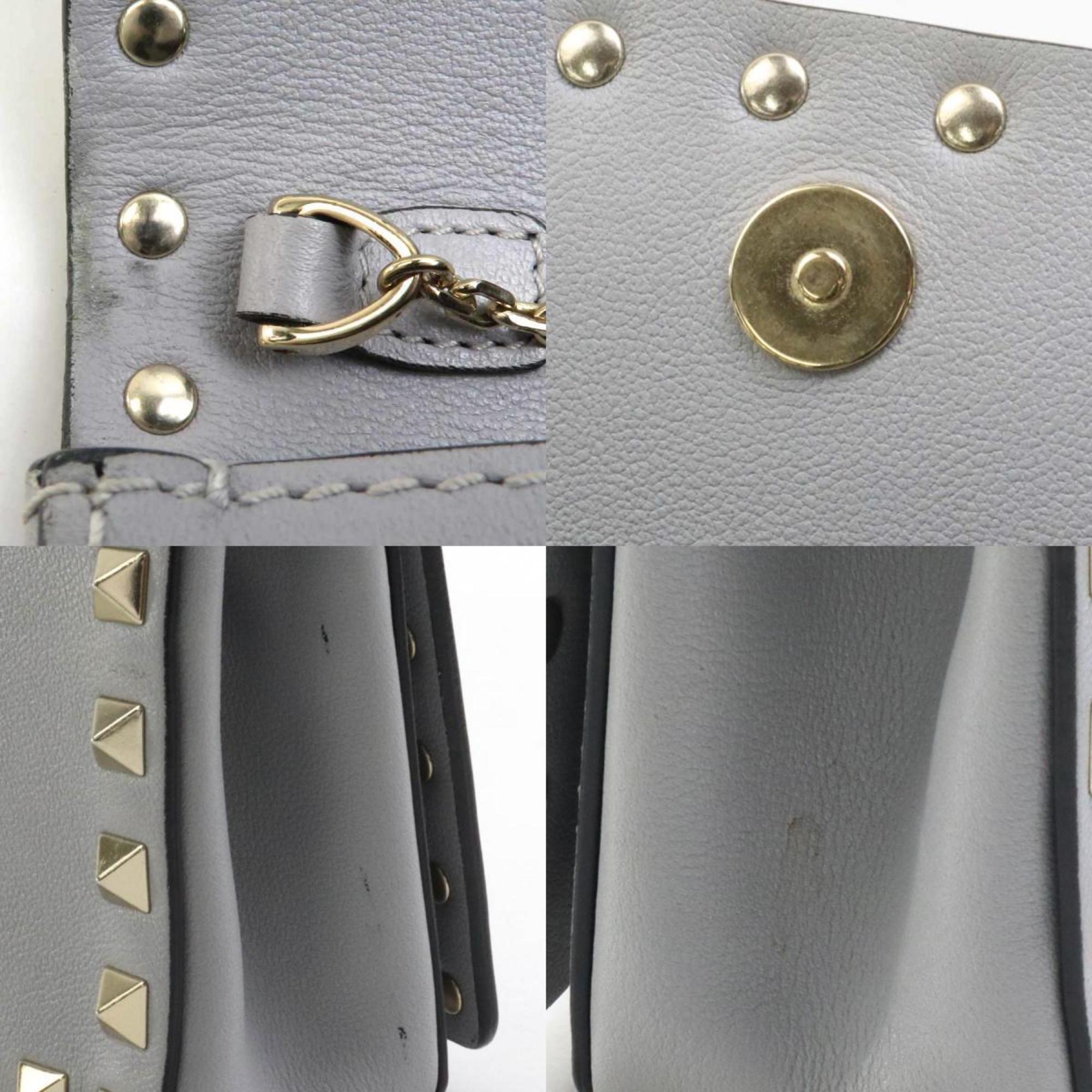 Valentino Garavani Crossbody Shoulder Bag Rockstud Leather/Metal Light Gray/Light Gold Women's