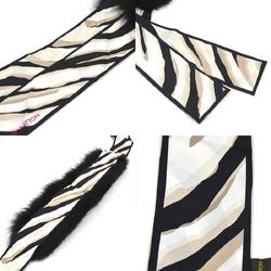 LOUIS VUITTON Scarf Muffler Ribbon Bandeau Fleur Silk/Fox Black x White Beige Ladies