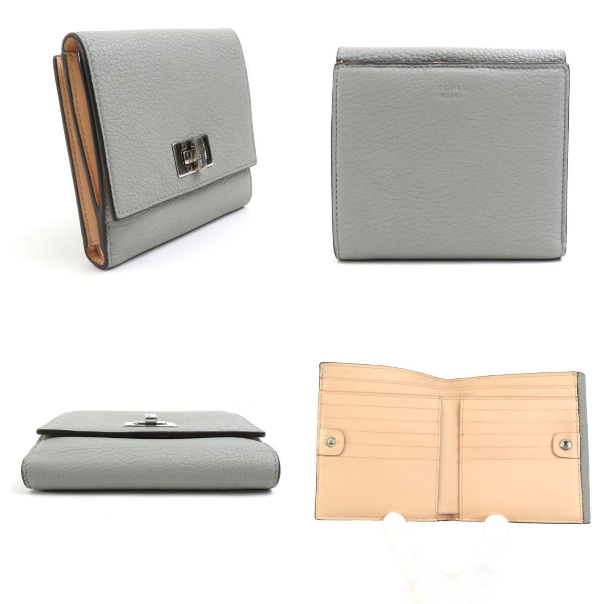 FENDI Bifold Wallet Leather Light Gray x Pink Beige Unisex 8M0438-A91B