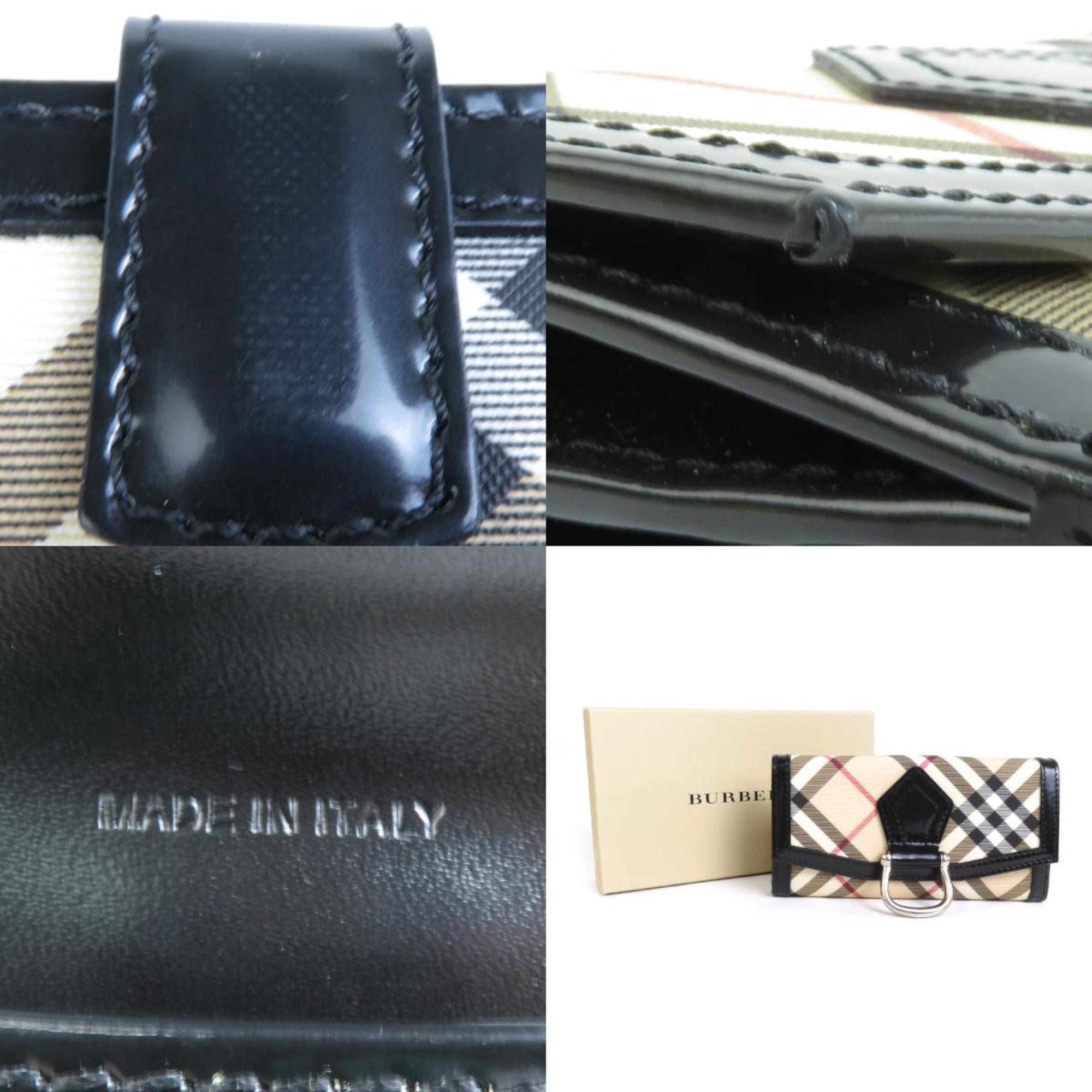 BURBERRY Bifold Long Wallet PVC Coated Canvas/Patent Leather Black x Beige Unisex