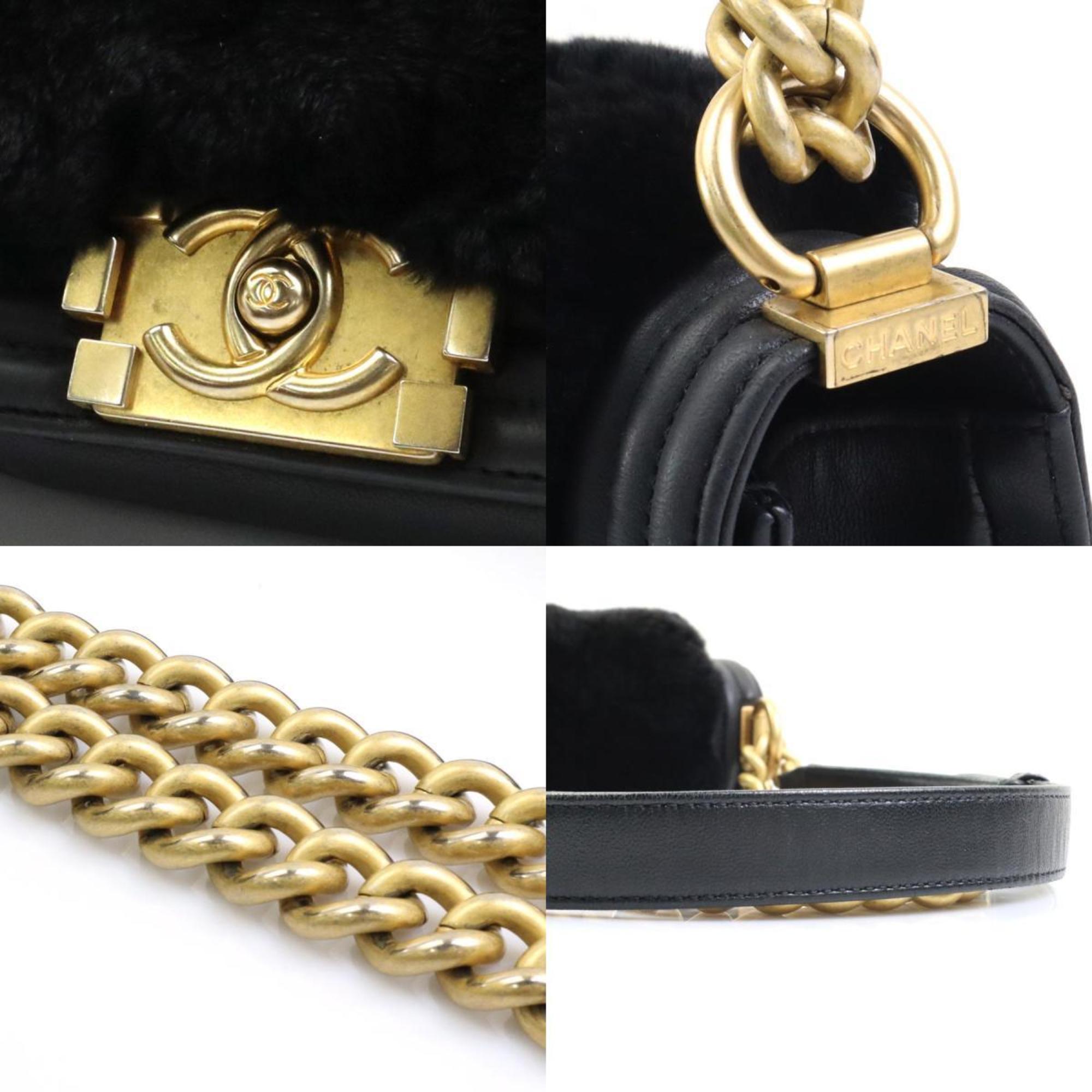 CHANEL Shoulder Bag Crossbody Boy Chanel Fur/Leather/Metal Black/Gold Ladies