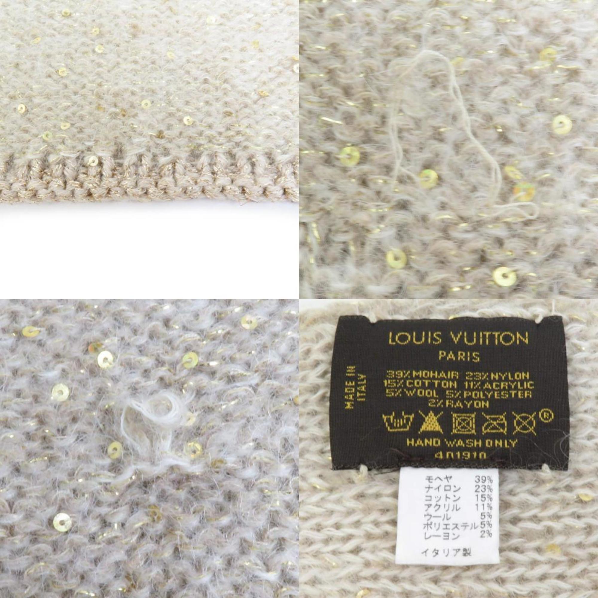 LOUIS VUITTON Muffler Cotton/Sequins/Mohair Beige/Gold Unisex