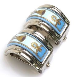 HERMES Earrings Cloisonné Metal/Enamel Silver/Blue/Gold Women's