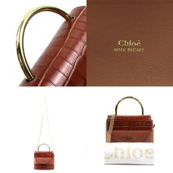 Chloé Chloe Crossbody Shoulder Bag Abbey Lock Embossed Leather Brown Women's
