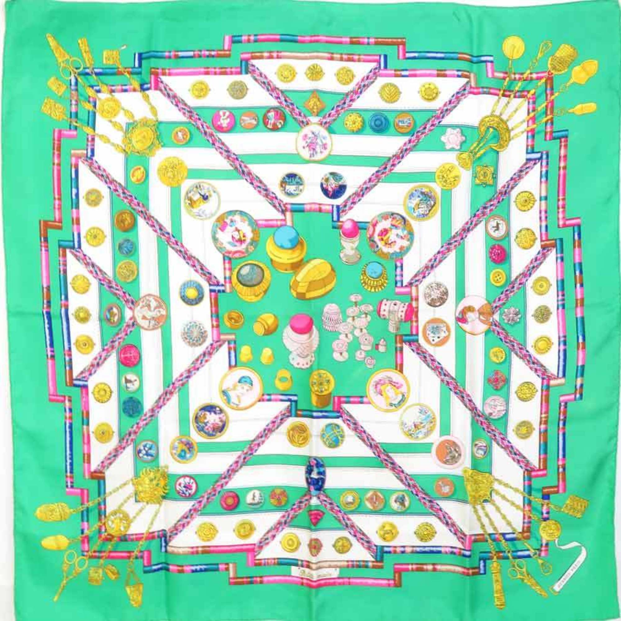 HERMES Scarf Muffler Carre90 Petite main Silk Green/Multicolor Ladies