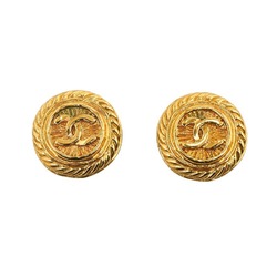 CHANEL Coco Mark Round Earrings Gold Plated Women's