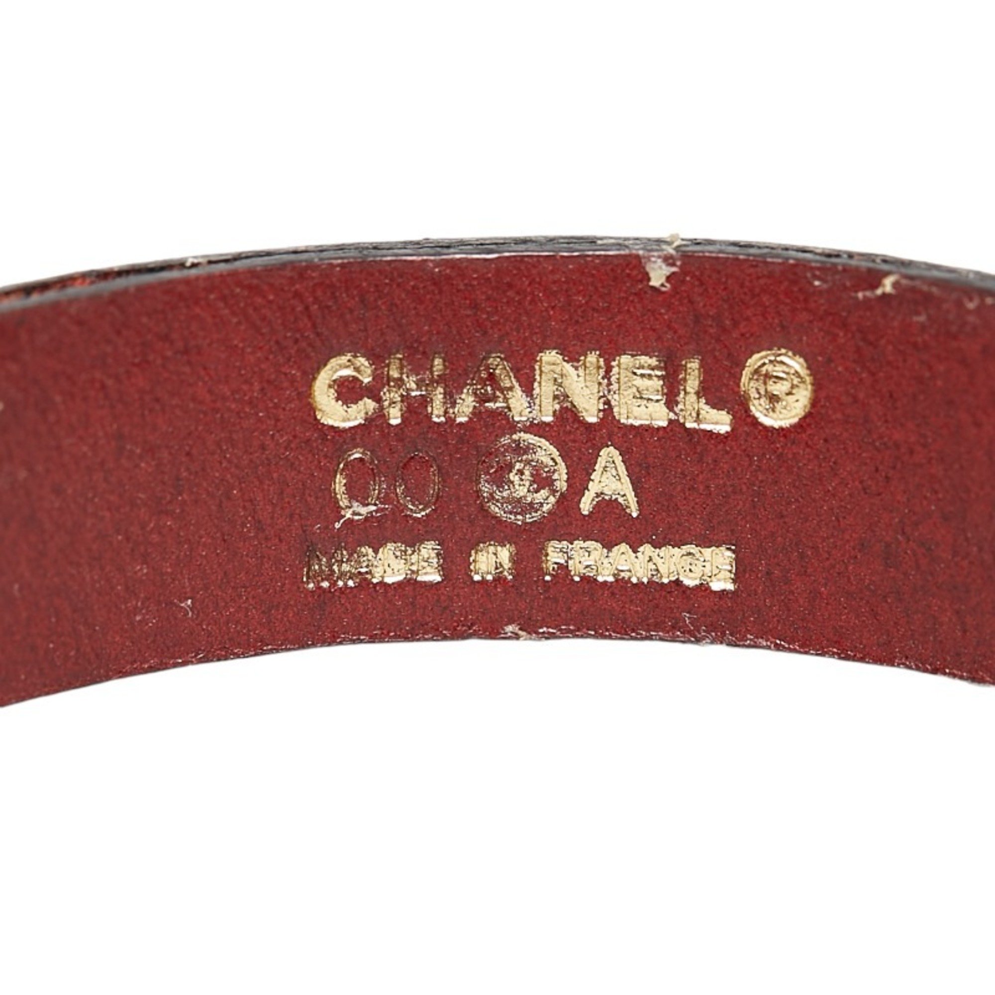 CHANEL plate bangle bracelet dark brown leather metal ladies